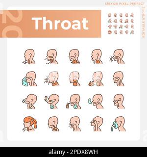 Throat pixel perfect RGB color icons set Stock Vector