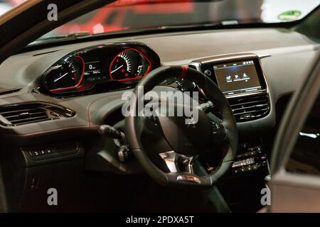 ESSEN, GERMANY - 01 December 2017: The interior of the new Peugeot 208 GTi at the Essen Motor Show on December 1, 2017 in Essen, Germany. The Essen Mo Stock Photo