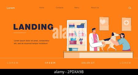 Smiling vet examining cute dog in veterinary clinic Stock Vector