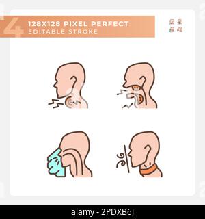 Throat diseases types pixel perfect RGB color icons set Stock Vector