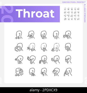 Throat pixel perfect linear icons set Stock Vector