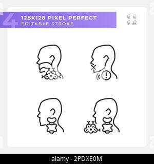 Problem with throat cure pixel perfect linear icons set Stock Vector