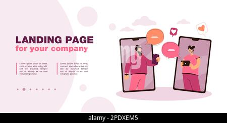 Happy people on mobile screens communicating online Stock Vector