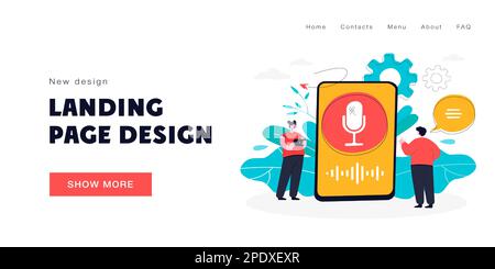 Cartoon people using function of voice assistant Stock Vector