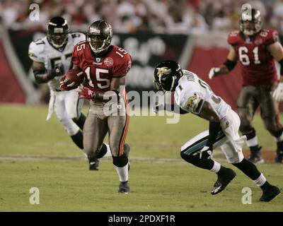 Tampa Bay Buccaneers' wide receiver Paris Warren (82) is tackled