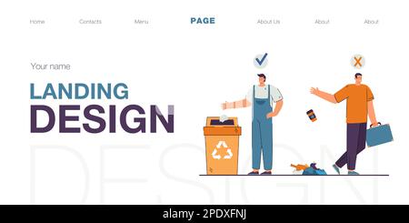 Contrasting behavior of people throwing out trash Stock Vector