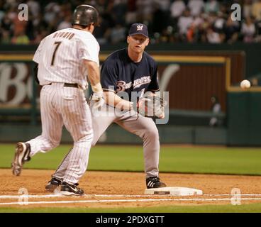 Houston Astros second baseman Craig Biggio (7) follows through on his swing  during the Major League Baseball game against the Pittsburgh Pirates on  August 13, 2005 at Minute Maid Park in Houston