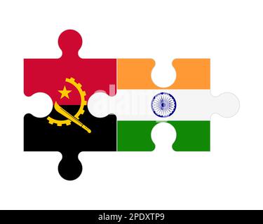 Connected puzzle of flags of Angola and India, vector Stock Vector