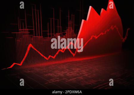 A bold red graph showing a sharp and persistent decline in financial performance, suggesting potential losses and instability in the market Stock Photo