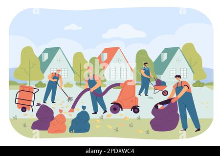 Team of janitors cleaning city street from garbage Stock Vector