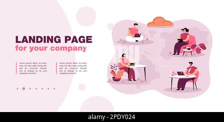 Team of employees using cloud system Stock Vector