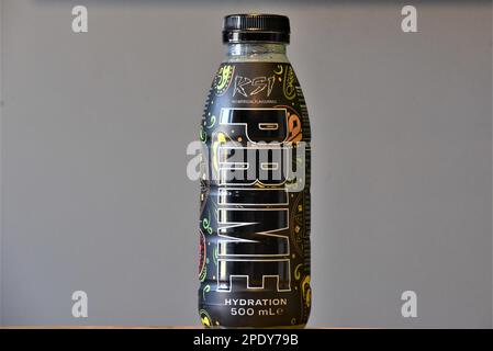 PRIME Hydration drink, pictured are the nine flavours including KSI limited edition. The drinks are made by YouTubers Logan Paul and KSI Stock Photo