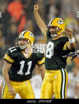 FILE ** Green Bay Packers holder B.J. Sander watches as kicker Ryan  Longwell (8) kicks the game-winning field goal in overtime against the  Detroit Lions on Sunday, Dec. 11, 2005, in