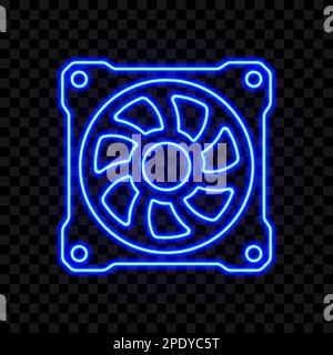 Neon glowing cooler fan outline icon isolated on transparent background. Computer cooler PC hardware. Air ventilation. Modern CPU processor cooler Stock Vector