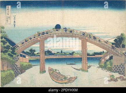 Under the Mannen Bridge at Fukagawa (Fukagawa Mannenbashi shita), from the series Thirty-six Views of Mount Fuji (Fugaku sanjūrokkei) ca. 1830–32 by Katsushika Hokusai Stock Photo
