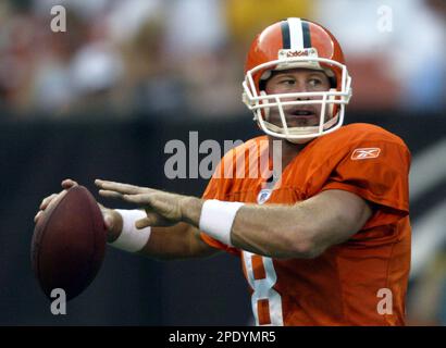 Cleveland Browns quarterback Trent Dilfer (8) looks for a receiver against  the Indianapolis Colts at the RCA Dome in Indianapolis, on September 25,  2005. The Indianapolis Colts defeated the Cleveland Browns 13-6. (