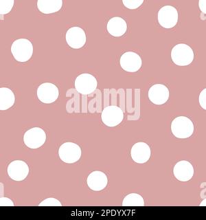 Seamless neutral polka dots pattern. White hand-drawn circles on dusty pink background. Abstract Random points ornament. Vector rose illustration for Stock Vector