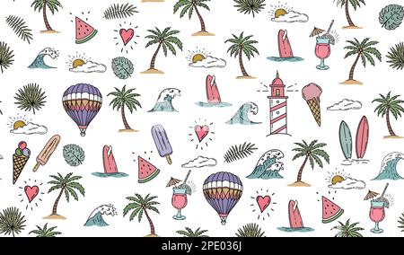 Summer icon set, hand drawn illustration. Stock Vector