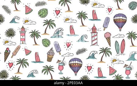 Summer icon set, hand drawn illustration. Stock Vector
