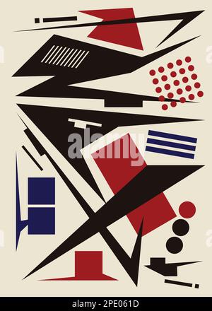 Abstract background illustration with sharp geometric elements and circles in retro graphic design style, energetic poster template ready copy space Stock Vector