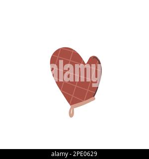 Oven mitt. Potholder hand drawn illustration. Homemade cookware. Hand drawn kitchenware tools. Vector cartoon illustration. Stock Vector
