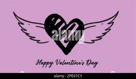 Heart with angel wings, hand drawn. Stock Vector
