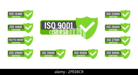 Set of ISO Certification stamp and labels. ISO Certified badge. Information security management Stock Vector