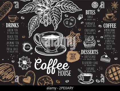 Coffee house menu. Restaurant cafe menu, template design. Food flyer. Stock Vector
