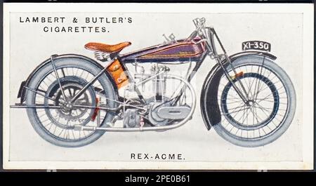 acme cigarettes Rex Acme Motorcycle 1923 - Vintage Cigarette Card Stock Photo