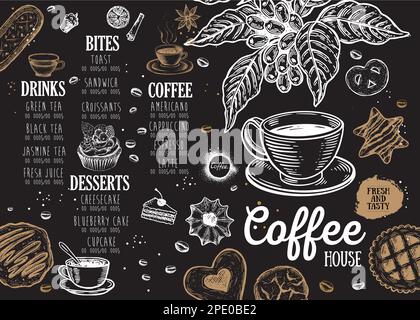 Coffee house menu. Restaurant cafe menu, template design. Food flyer. Stock Vector