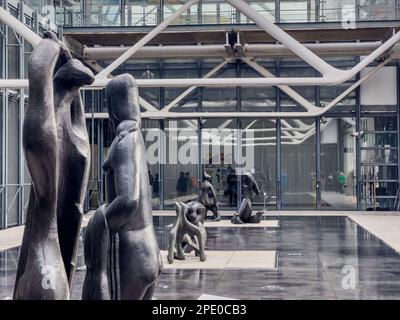 Paris France - 04.06.2022: Beautiful sculptures dispayed at the open air terrace on top of the contemporary art museum at the Pompidou center. Travel Stock Photo