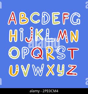 ALPHABET Colorful Collection Handwriting Nautical Theme Hand Drawn Contour Letters On Blue Background Vector Illustration Set For Print And Cutting Ma Stock Vector