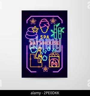 Spa Bathhouse Neon Flyer Stock Vector