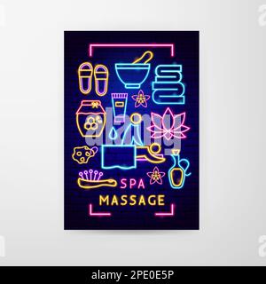 Spa Massage Neon Flyer Stock Vector