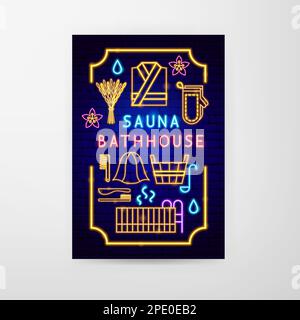 Sauna Bathhouse Neon Flyer Stock Vector