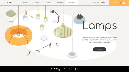 Designer lamps and fixtures - line design style isometric web banner Stock Vector