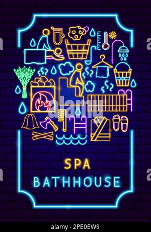 Spa Bathhouse Neon Poster Stock Vector