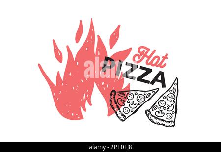 Hot Pizza, hand drawn illustrations, vector. Stock Vector
