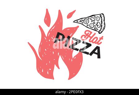 Hot Pizza, hand drawn illustrations, vector. Stock Vector