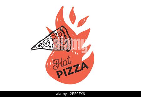 Hot Pizza on white, hand drawn illustrations, vector. Stock Vector