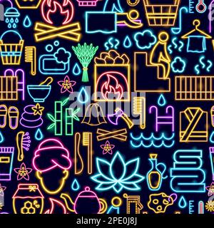 Sauna Bathhouse Seamless Neon Pattern Stock Vector