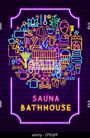 Sauna Bathhouse Neon Poster Stock Vector