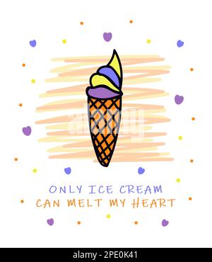 Love to ice cream, colorful picture and text Stock Vector