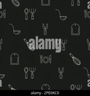 Utensils items, dark vector seamless pattern Stock Vector