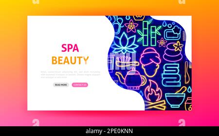 Spa Beauty Neon Landing Page Stock Vector