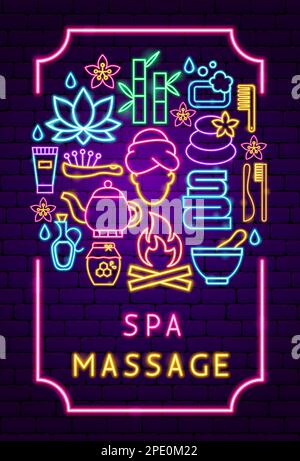 Spa Massage Neon Poster Stock Vector