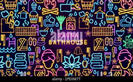 Sauna Bathhouse Neon Banner Stock Vector