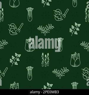 Greenery and herbs, green monochrome seamless pattern Stock Vector
