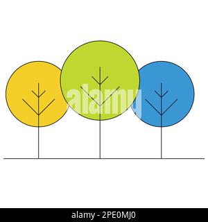 Flat style simple design, green, yellow, blue color trees minimal illustration for nature, ecology, sustainability, life, logo, icon, web, mobile. Stock Vector