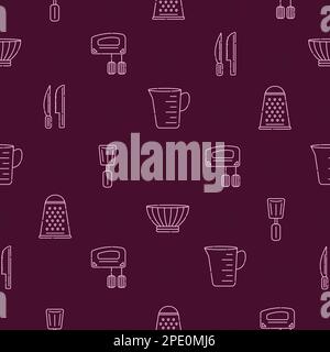 Cutlery seamless pattern, burgundy background Stock Vector